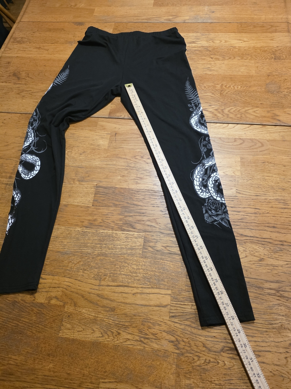 Goth Punk Rocker Snake Roses Black Leggings - Picture 5 of 5